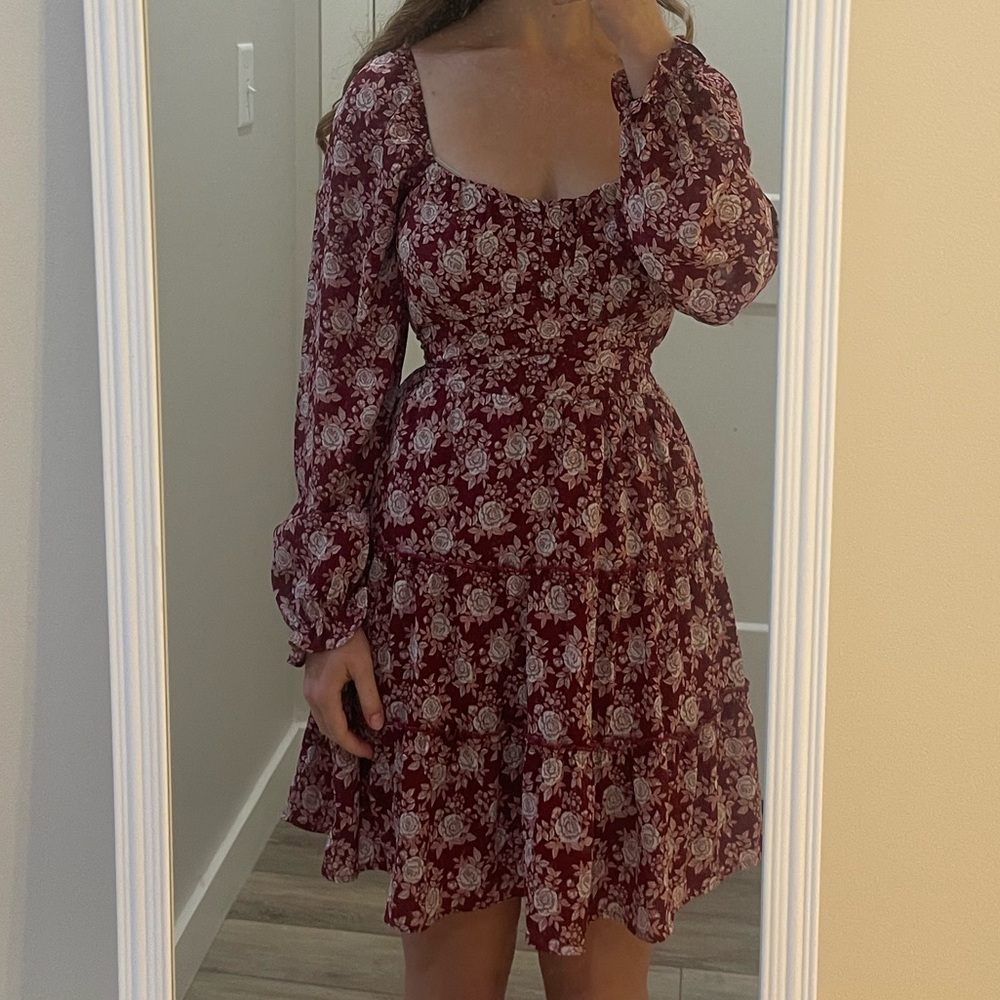 Altar'd State Burgundy Floral Long Sleeve Dress